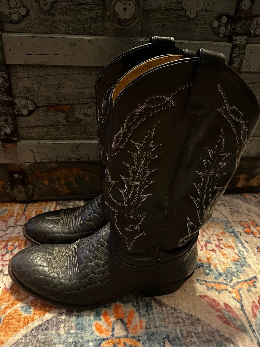 Vintage Tony Lama Black Pull-Tab Cowboy Boots Men’s Size 9.5